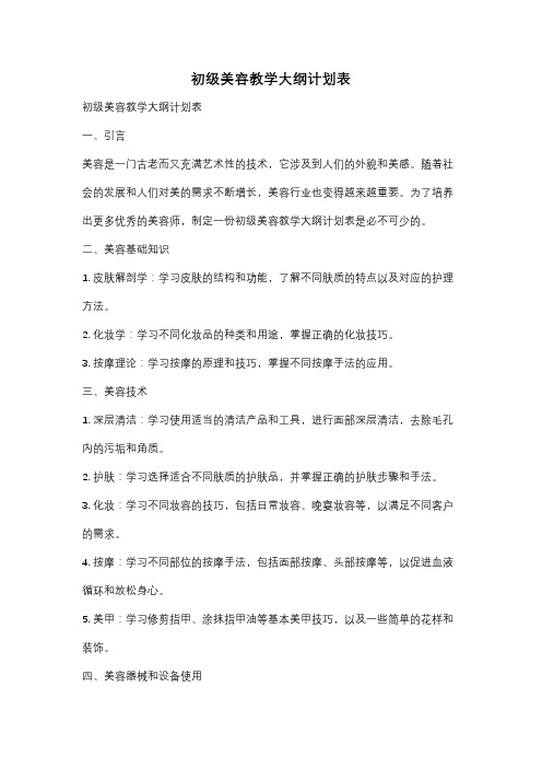 初级美容教学大纲计划表