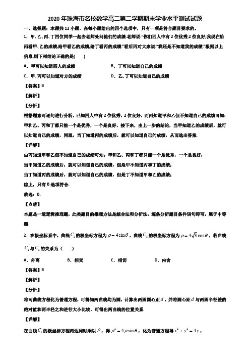 2020年珠海市名校数学高二第二学期期末学业水平测试试题含解析