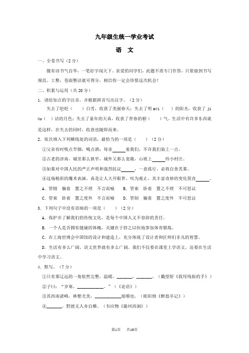 初中毕业升学统一考试语文试题带答案 (3)