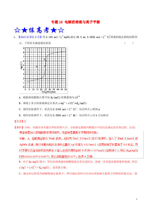 2019年高考化学二轮复习专题10电解质溶液与离子平衡(练)(含解析)