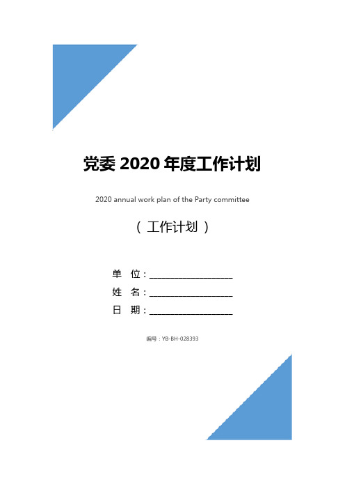 党委2020年度工作计划