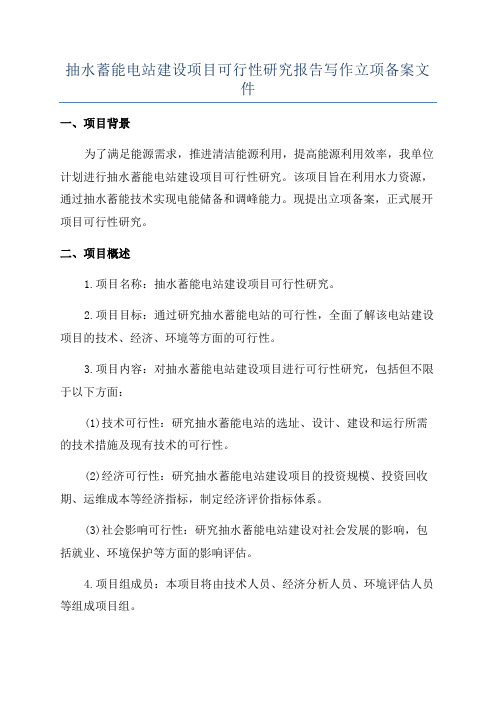 抽水蓄能电站建设项目可行性研究报告写作立项备案文件