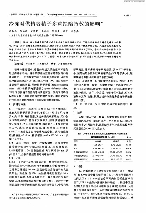 冷冻对供精者精子多重缺陷指数的影响