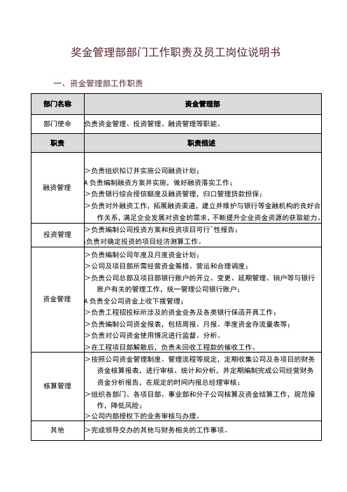 资金管理部职责及员工岗位职责