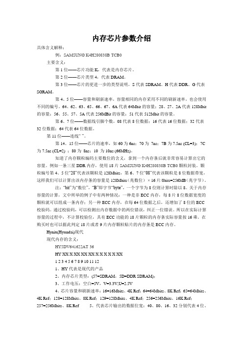 内存芯片参数介绍