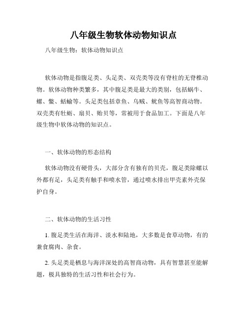 八年级生物软体动物知识点