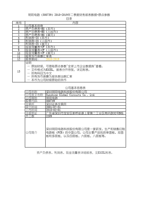 明阳电路(300739)2018-2019年二季度财务报表数据-原点参数