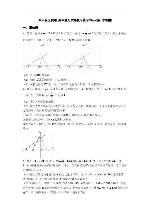 八年级压轴题 期末复习试卷复习练习(Word版 含答案)