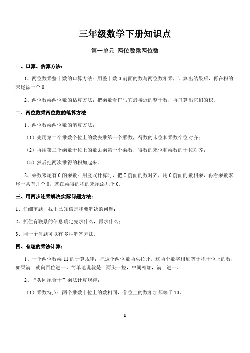 小学三年级数学下册知识点汇总(苏教版)