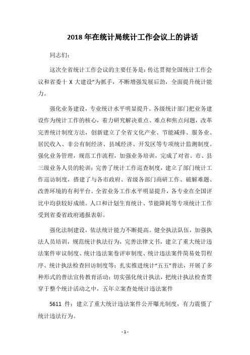 2018年在统计局统计工作会议上的讲话