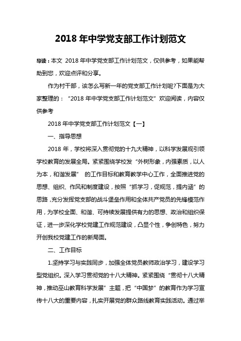 2018年中学党支部工作计划范文