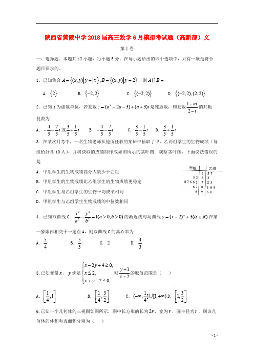 陕西省黄陵中学2018届高三数学6月模拟考试题高新部文201806190144