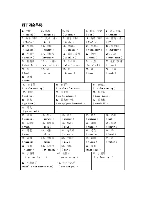 四下四会单词