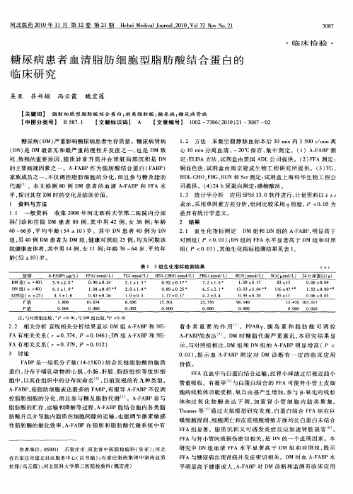 糖尿病患者血清脂肪细胞型脂肪酸结合蛋白的临床研究