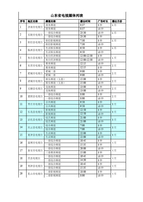 山东省电视媒体列表