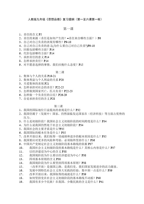 人教版九年级思想品德复习提纲(一至六课)