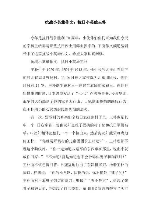 抗战小英雄作文：抗日小英雄王朴