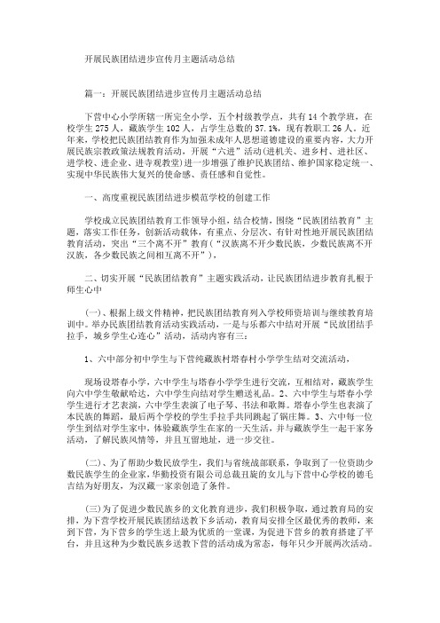 开展民族团结进步宣传月主题活动总结(最新)
