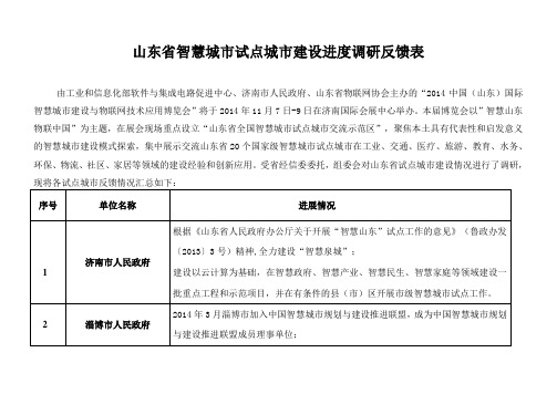 山东省智慧城市试点城市建设进度调研反馈表