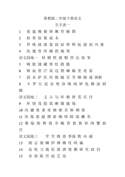 二年级语文生字表
