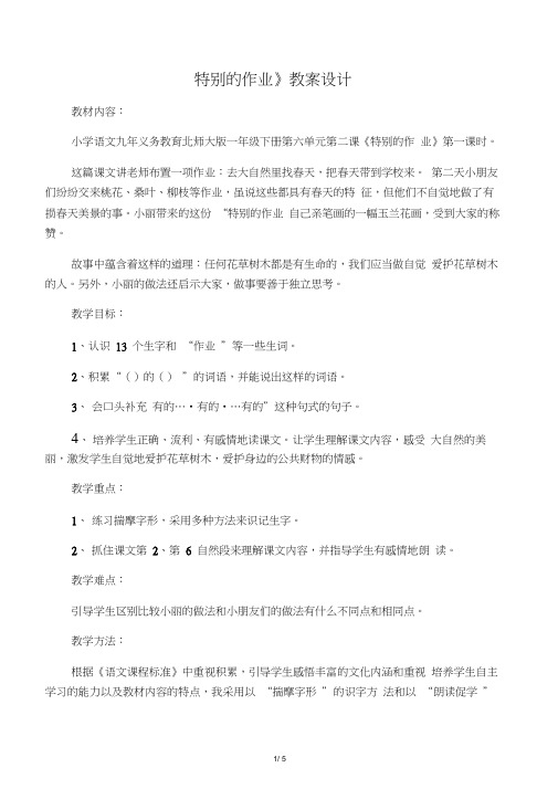 《特别的作业》教案设计_教案教学设
