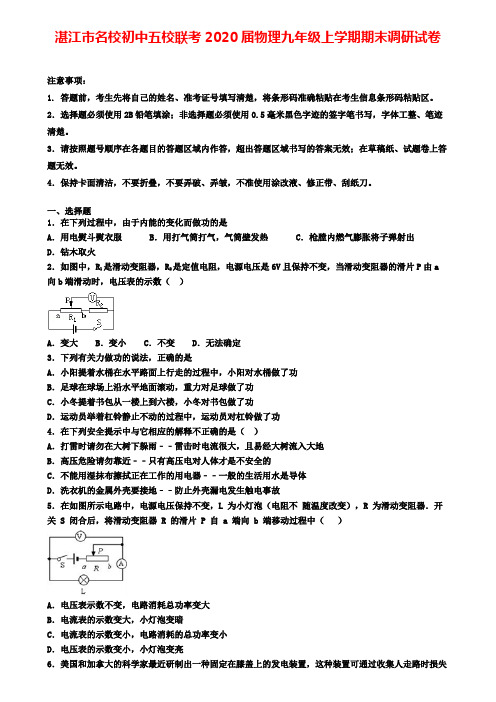 湛江市名校初中五校联考2020届物理九年级上学期期末调研试卷