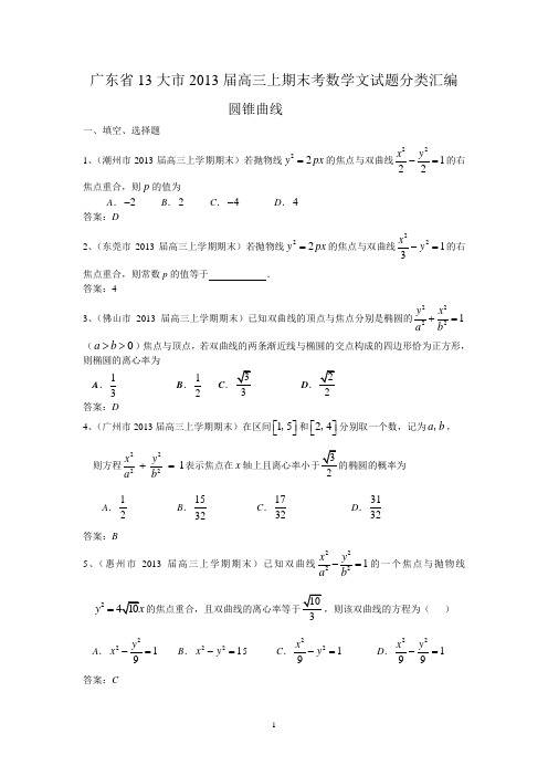 江苏2013届高三数学(文)试题分类汇编： 圆锥曲线