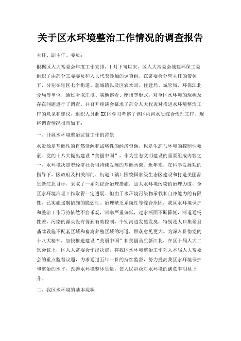 最新-关于区水环境整治工作情况的调查报告 精品