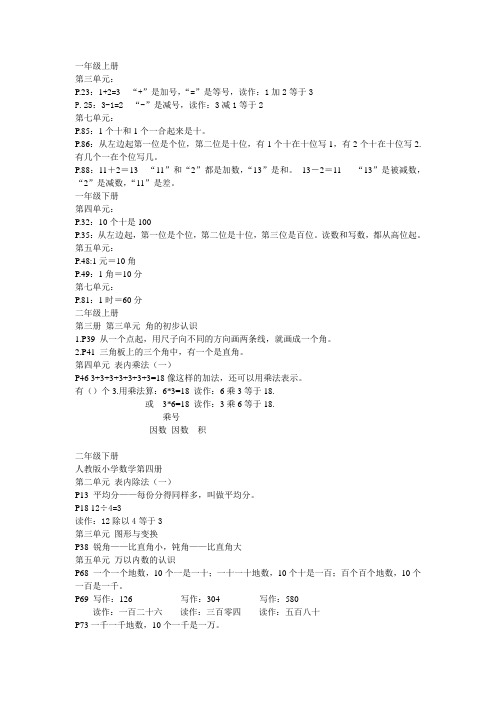 人教版小学数学概念汇总