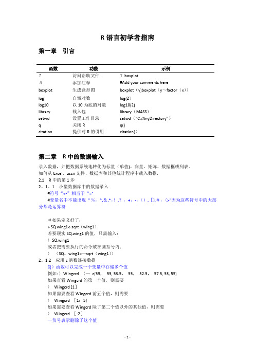 R语言初学者指南学习摘要