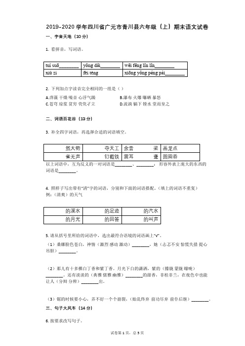 2019-2020学年四川省广元市青川县六年级(上)期末语文试卷 (1)