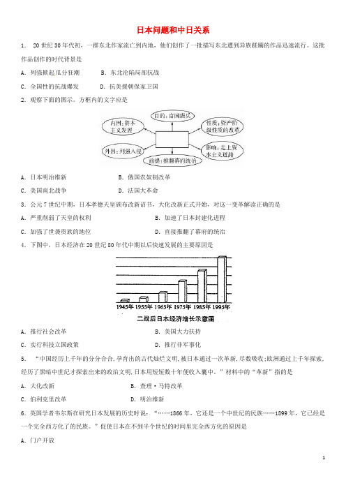 中考历史考前终极冲刺练习 日本问题和中日关系