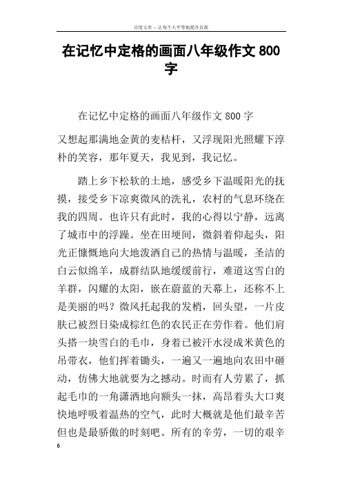 在记忆中定格的画面八年级作文800字