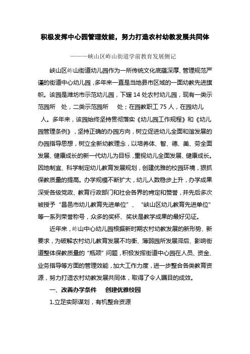 积极发挥中心园管理效能,努力打造农村幼教发展共同体