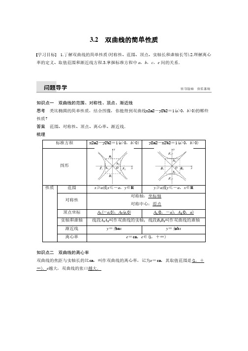 第二章 3.2双曲线的简单性质