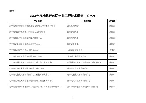 2015年批准组建辽宁省工程技术研究中心和重点实验室名单