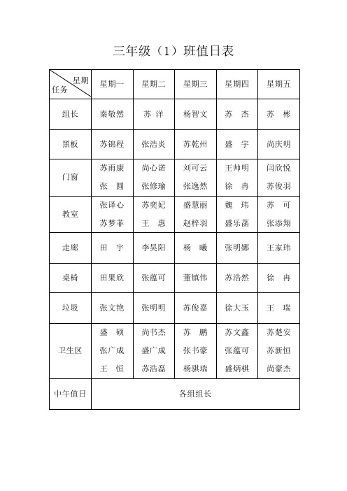 值日表