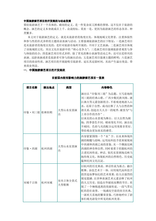 中国旅游演艺项目的开发现状与动态发展
