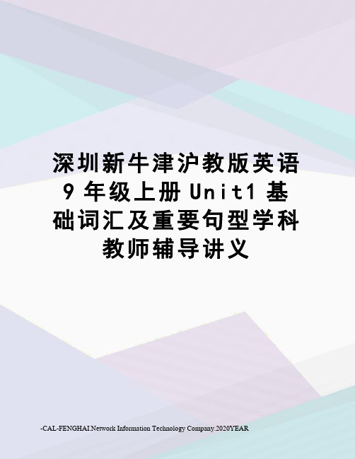 深圳新牛津沪教版英语9年级上册Unit1基础词汇及重要句型学科教师辅导讲义