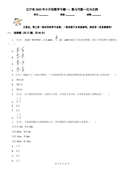 辽宁省2020年小升初数学专题一：数与代数--比与比例