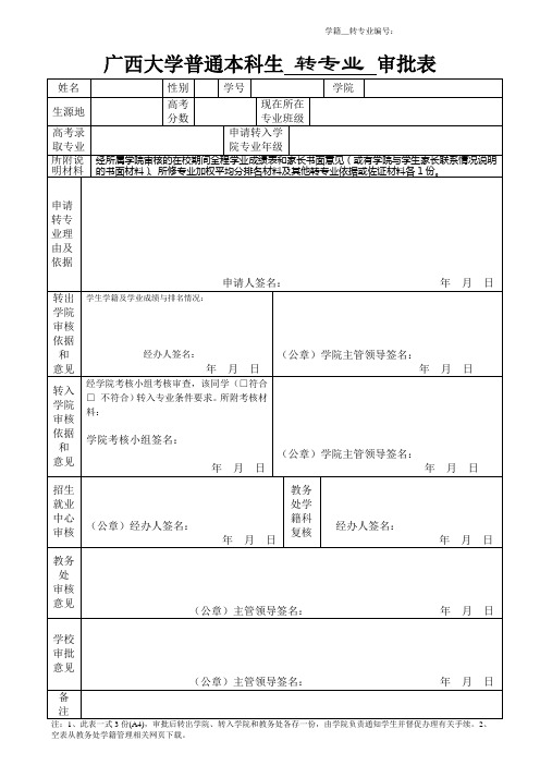 广西大学本科学生转专业审批表