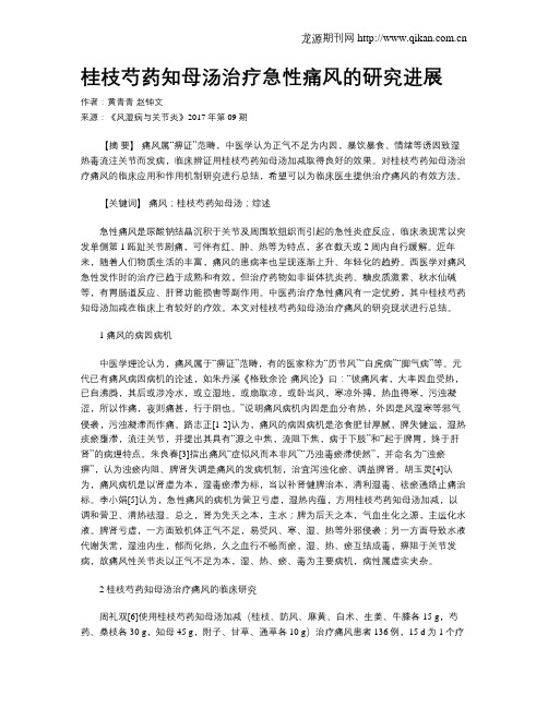 桂枝芍药知母汤治疗急性痛风的研究进展