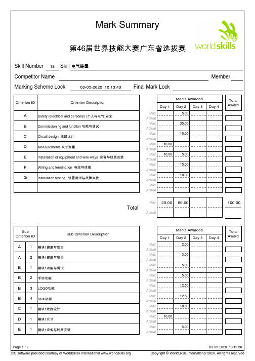 第46届世界技能大赛广东省选拔赛电气装置项目评分标准v