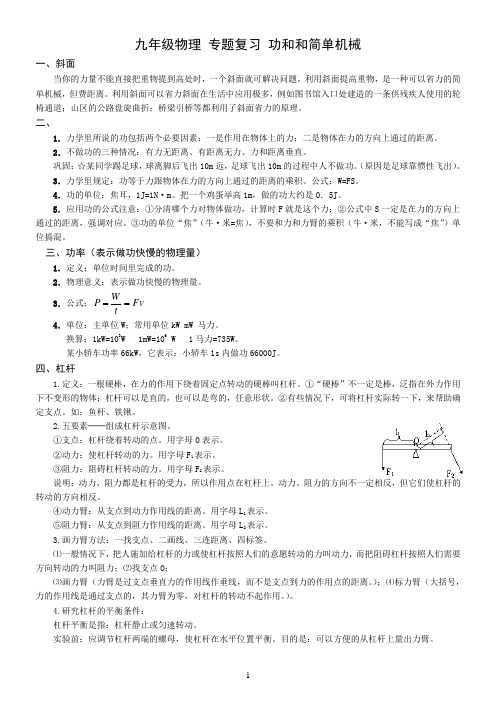 九年级物理 专题复习 功和和简单机械