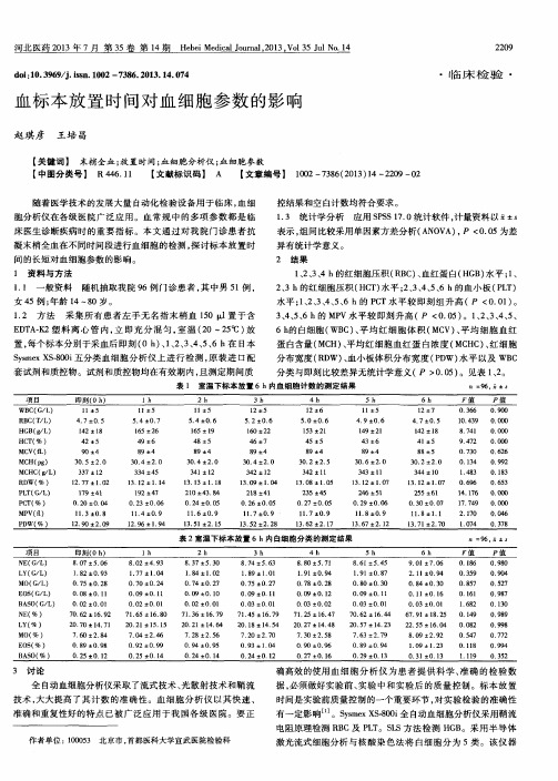 血标本放置时间对血细胞参数的影响