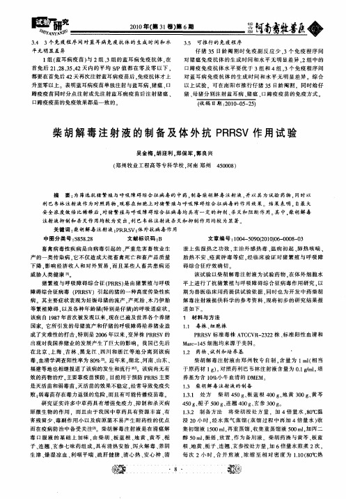 柴胡解毒注射液的制备及体外抗PRRSV作用试验