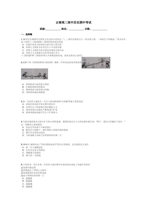 云南高二高中历史期中考试带答案解析
