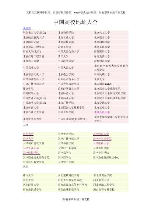中国高校地址大全