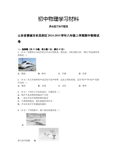 人教版物理八年级上册山东省聊城市东昌府区上学期期中试卷【解析版】.docx