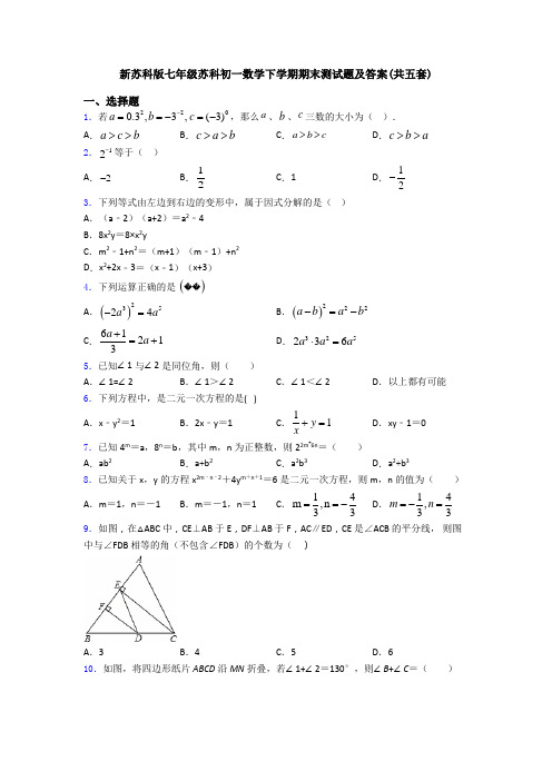 新苏科版七年级苏科初一数学下学期期末测试题及答案(共五套)